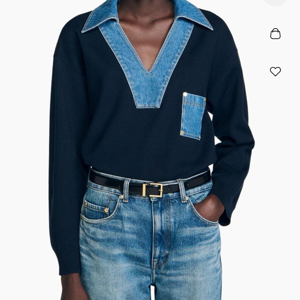 Sandro sweater with denim details medium - Picture 4 of 5